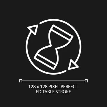 Rotating sand clock pixel perfect white linear icon for dark theme Illustrazione stock