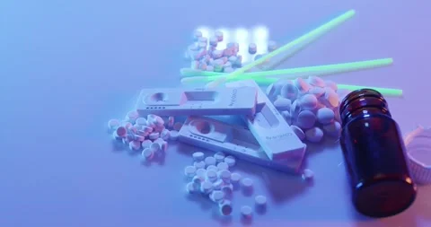 Rotating Sars-Cov-19 rapid test on top of medicine pills. Coronavirus test kit 스톡 동영상 172002646