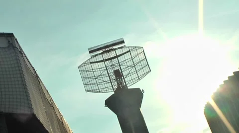 Rotating Satellite Dish Airport flight Control 2 Stock Footage
