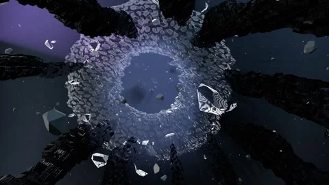 Rotating Sci-Fi Torus in Deep Space with Falling Meteorites – Futuristic Loop Stock Footage 302826237