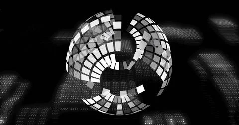 Rotating segmented globe floating in black virtual space, showing tiled bands Stock Illustration