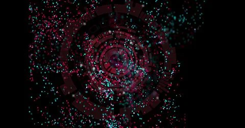 Rotating segmented ring vortex floating in digital space, with glowing magenta Stockillustratie