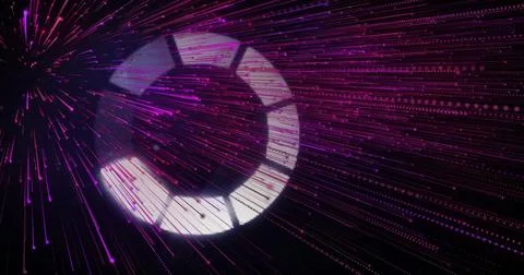 Rotating segmented spinner radiating magenta-violet streaks in network tunnel, 스톡 일러스트