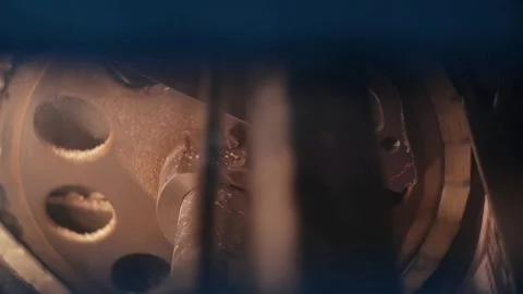 Rotating shaft in the printing press Stock Footage 153545267