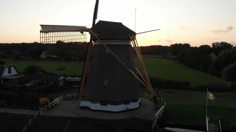 In a rotating shot of the camera on the Dutch windmill. Stock Footage 174677269