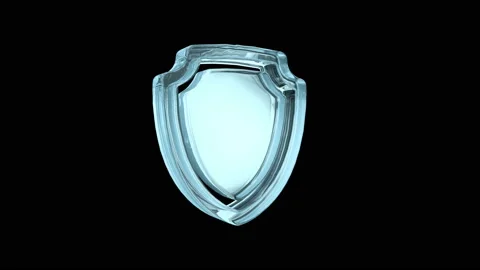 Rotating sign of defense and security. Transparent glass icon Stock Footage 97468536