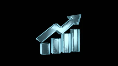 Rotating sign growth chart. Transparent glass icon Video stock 97985778