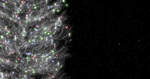 Rotating silver Christmas tree with decorations and sparkling multi-colored Stock Footage 257891404