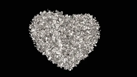 Rotating Silver metal Rose Flower Petals In Heart Shape Alpha Channel Loop 4k Stock Footage 96160971