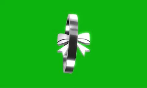 Rotating silver ribbon bow icon inside metallic circle frame on chroma key .. Stock Footage 346499598