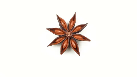 Rotating Single Star Anise Isolated On White Background Видео 331381699
