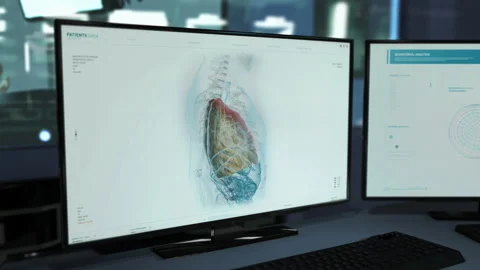 Rotating Skeleton Model In Innovative Futuristic Software Researched At Clinic Stock Footage 158280366