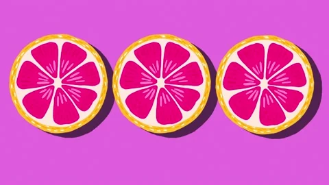 Rotating sliced grapefruit on purple background. Minimal illustrated motion d Stock Footage 140053229