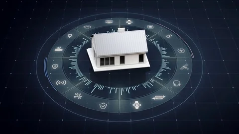 Rotating smart home icon, various internet of things home appliances icon. Stock Footage 79712338