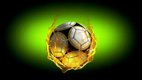 Rotating soccer ball surrounded by intense golden flames Stock Footage 336399359