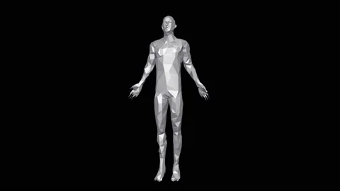 Rotating solid surface polygonal man. 3d animation isolated on black background Stock-Footage 147235321