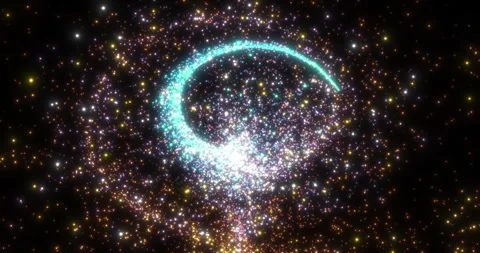 A rotating source of sparkling flying colored particles on a black backgroun Stock Footage 305591447