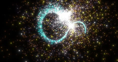 A rotating source of sparkling flying colored particles on a black backgroun Stock Footage 305591663