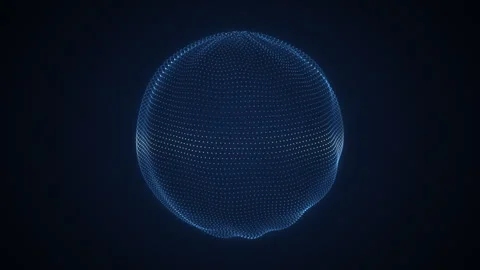 Rotating sphere of glowing blue dots with rippling surface, 4K seamless loop Видео 347852625