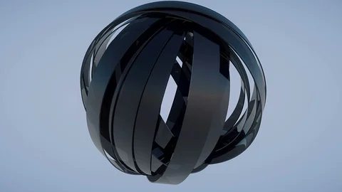 Rotating sphere made of reflective dark glass blades looping Stock Footage 117860216