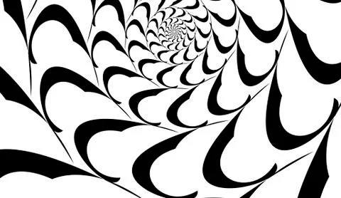 Rotating spiral symmetrical pattern. Abstract black silhouette Ilustración de archivo