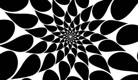 Rotating spiral symmetrical pattern. Abstract black silhouette Ilustración de archivo