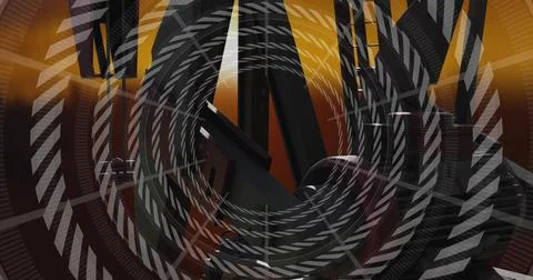 Rotating spiral vortex in 3D scene, striped concentric rings, geometric shape 스톡 사진