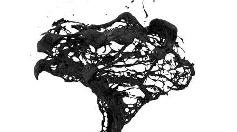 Rotating splash of black color in slow motion, alpha channel included (FULL HD) Video stock 53290381