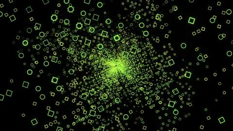 Rotating squared matrix field on a black background. Design. Green squared 스톡 일러스트
