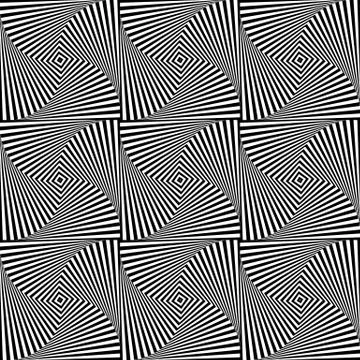 Rotating squares repeatable abstract pattern. Monochrome texture Stock Illustration