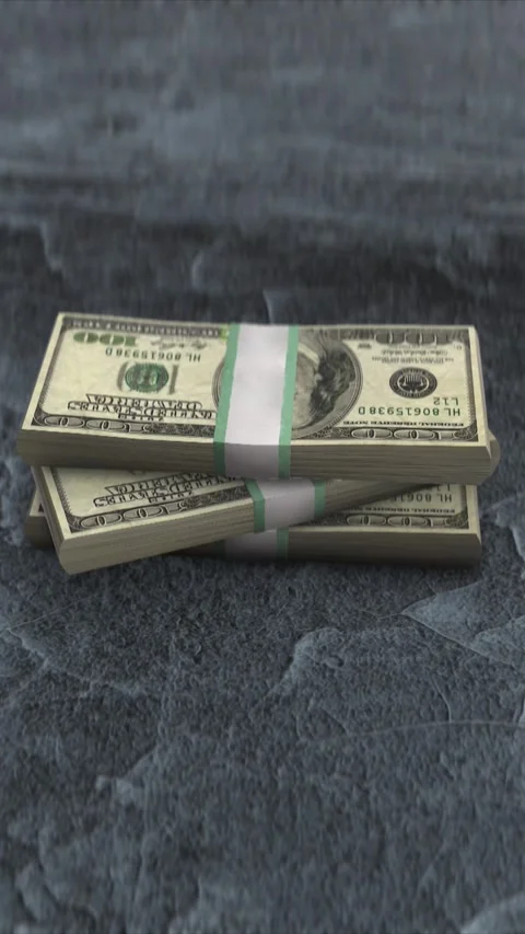 Rotating Stack of $100 Bills in Close-Up 3D Animation Vertical Stock Footage 297483942