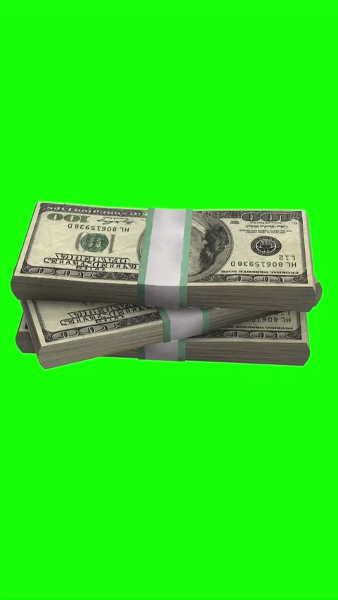 Rotating Stack of $100 Bills in Close-Up 3D Animation Vertical Green Screen Stock Footage 297483944