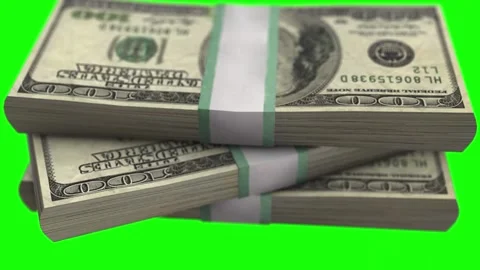 Rotating Stack of $100 Bills in Close-Up 3D Animation On Green Screen Stock Footage 297483945