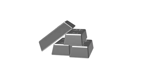 Rotating stack of fine silver bullion bars isolated on white 3D animation Vidéo 348171145