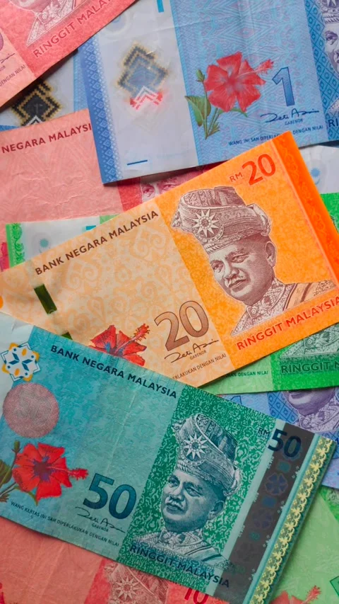 Rotating stack of Malaysian ringgit Stock Footage 280003447