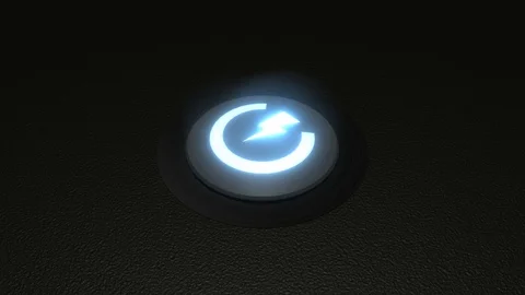Rotating Start Power Button with a flash symbol Stock Footage