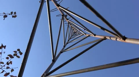 Rotating of Steel Triangle Tower for Wind Turbine.  Look from the bottom. 4K Ult Stock Footage 60239747