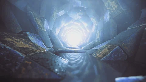 Rotating stone blocks with glowing magical gate. Gateway to heaven. Fantasy Stock Footage 245845090