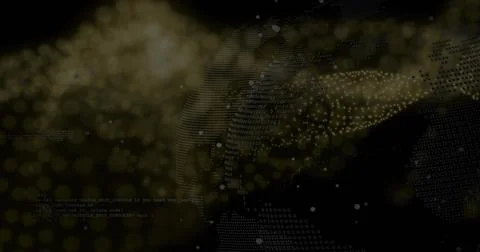 Rotating styled digital globe emitting golden particle and bokeh orbs in virtual Stock Illustration