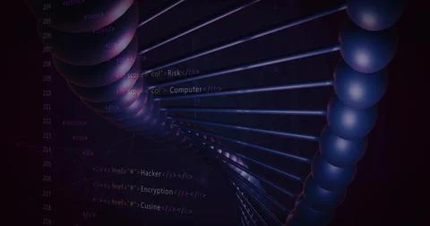 Rotating stylized 3D helix occupying center in cyber tech environment, glowin 스톡 일러스트