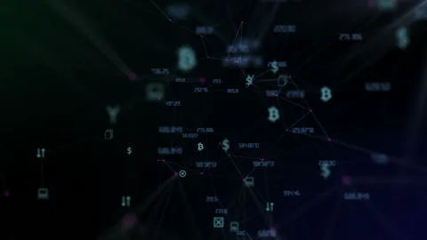 A rotating system of interconnections of things. Seamless loop.Bit Coin BTC Stock Footage 97304777