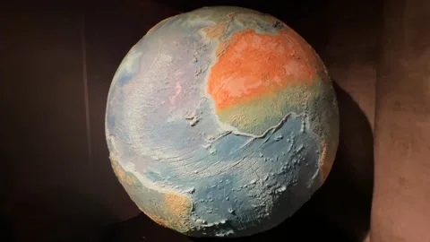 Rotating Textured Globe Display Showing Africa and Atlantic Ocean Tectonic 스톡 동영상 346985226