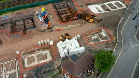 Rotating Time Lapse Building Site Mulitple Foundations For Houses Video stock 239697933