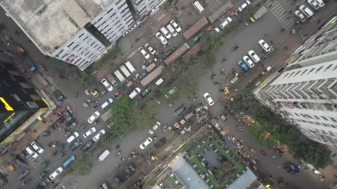 Rotating Top Down Drone View Revealing Traffic &amp; Urban Density in Mirpur, Dhaka Video stock 327616796