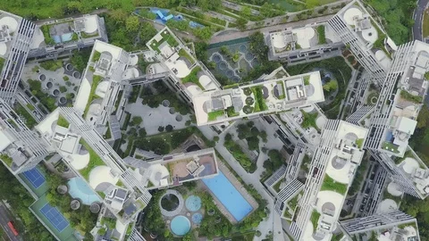 Rotating Top-down View Of An Irregularly Built Architecture Stock Footage 108896231