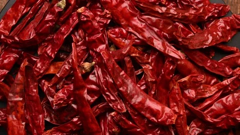 Rotating Top View of Dry Red Chili Texture – Spicy Background Footage Stock Footage 329343018