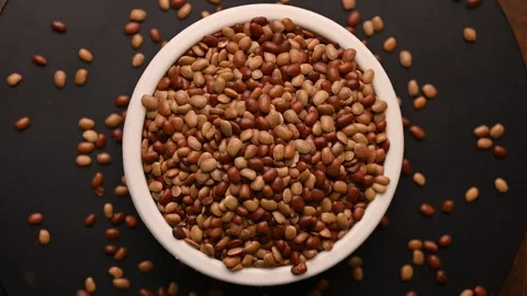 Rotating Top View of Horse Gram (Kulthi Dal) in Bowl – Healthy Pulse Footage Stock Footage 329355145