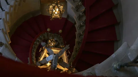 Rotating tracking shot over balustrade to staircase in Duino castle Stock-Footage 67386786
