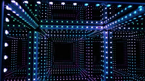 Rotating Transparent Cube of Colorful Blinking LED Lights in a Dark. Video stock 167274433