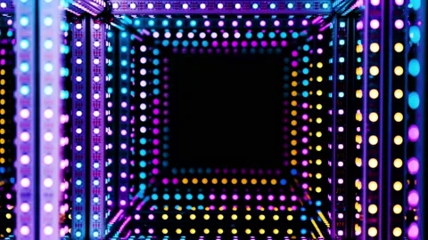 Rotating Transparent Cube of Colorful Blinking LED Lights in a Dark. Video stock 168064032